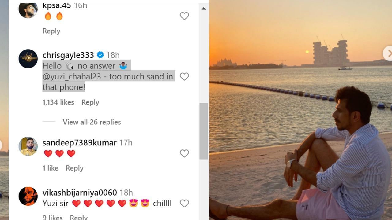 युजवेंद्र चहल की पोस्ट पर क्रिश गेल का रिप्लाई (photo credit: instagram/yuzi_chahal23)